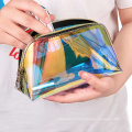 Bolsa de maquiagem de arco -íris clara de zíper de plástico PVC